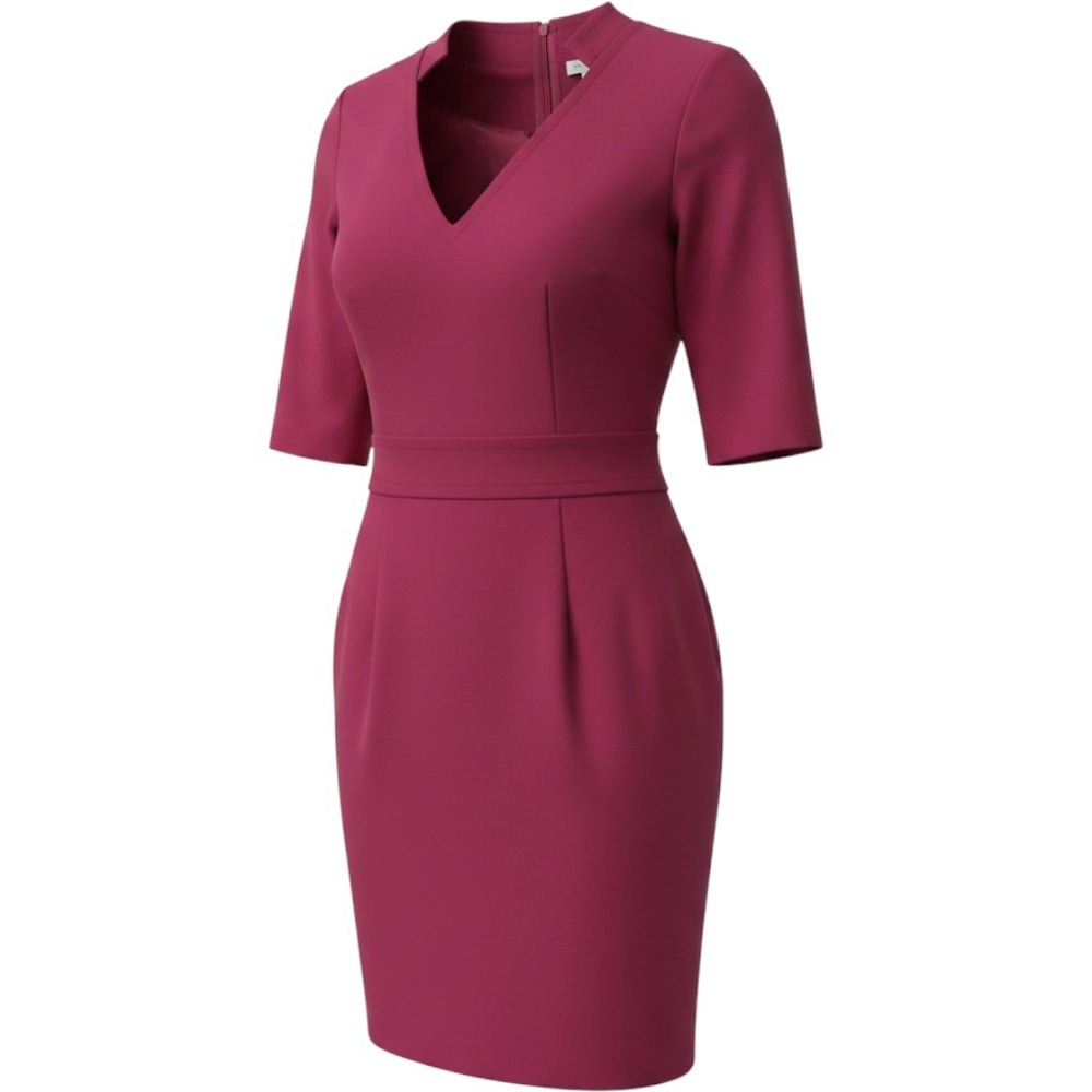 Trina Turk Sheath Dress Womens Size 0 Pink Excellent V-Neck Elbow Sleeve Lined